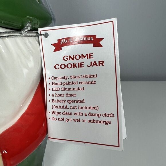 Mr. Christmas NWT Ceramic Red, Green & White Christmas Gnome Cookie Jar, 13"H - Picture 3 of 6